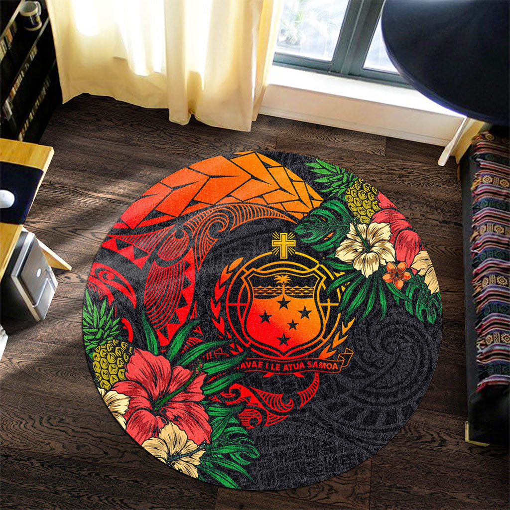 Samoa Round Rug Polynesian Coat Of Arms Tropical