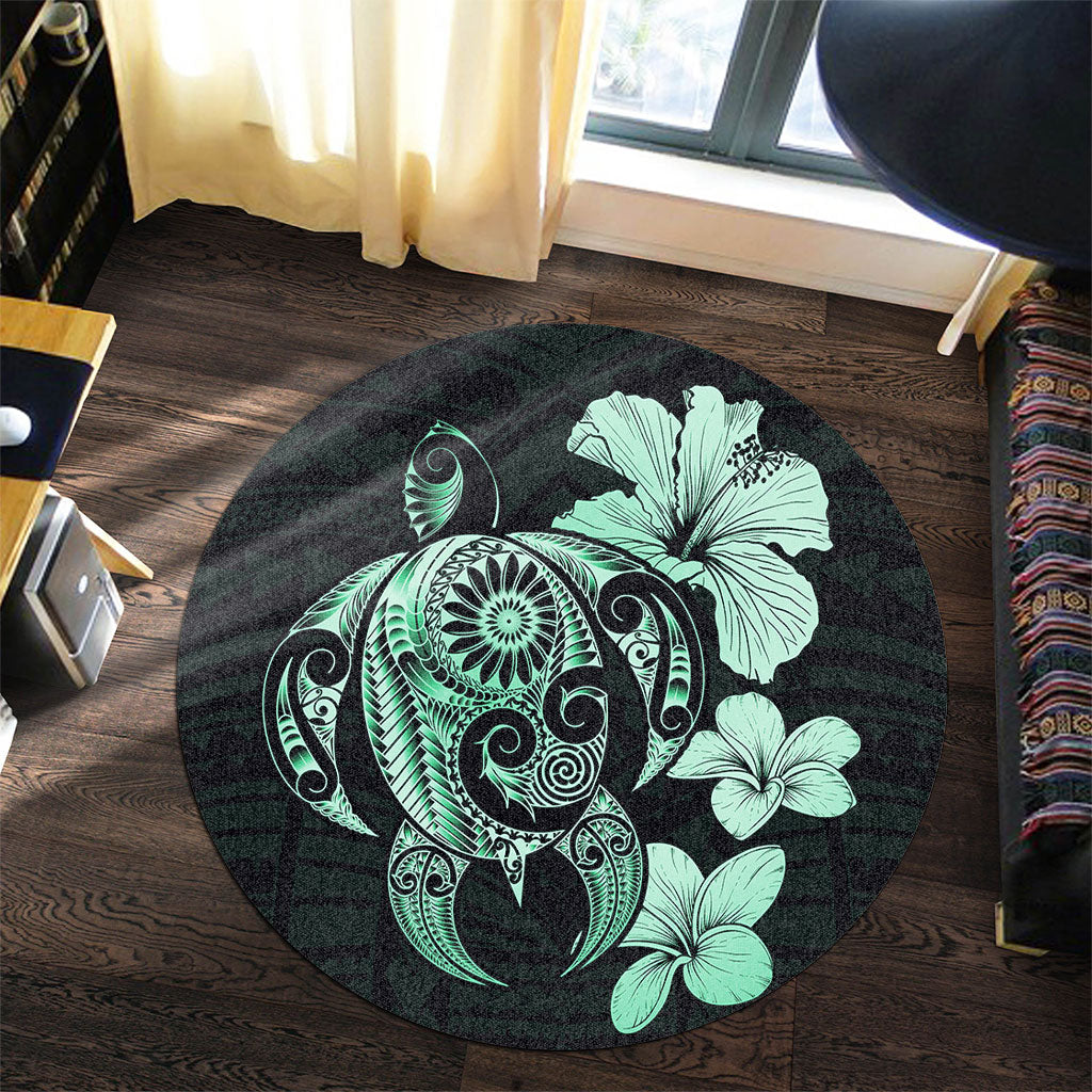 Hawaii Round Rug Hibiscus Plumeria Mix Polynesian Turtle