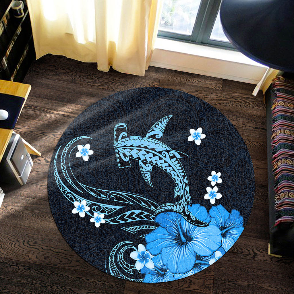 Hawaii Round Rug Shark Polynesia Tribal Tattoo
