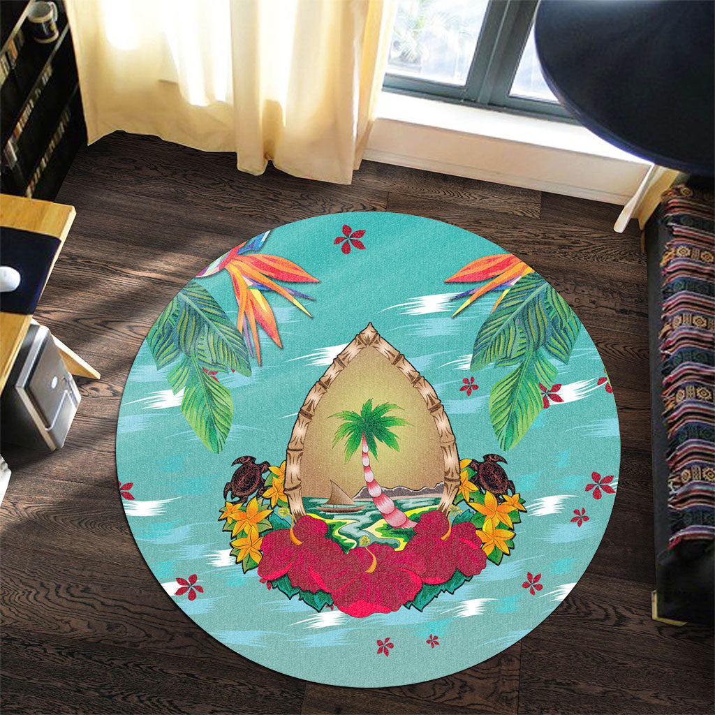 Guam Round Rug Latte Stones Hibiscus