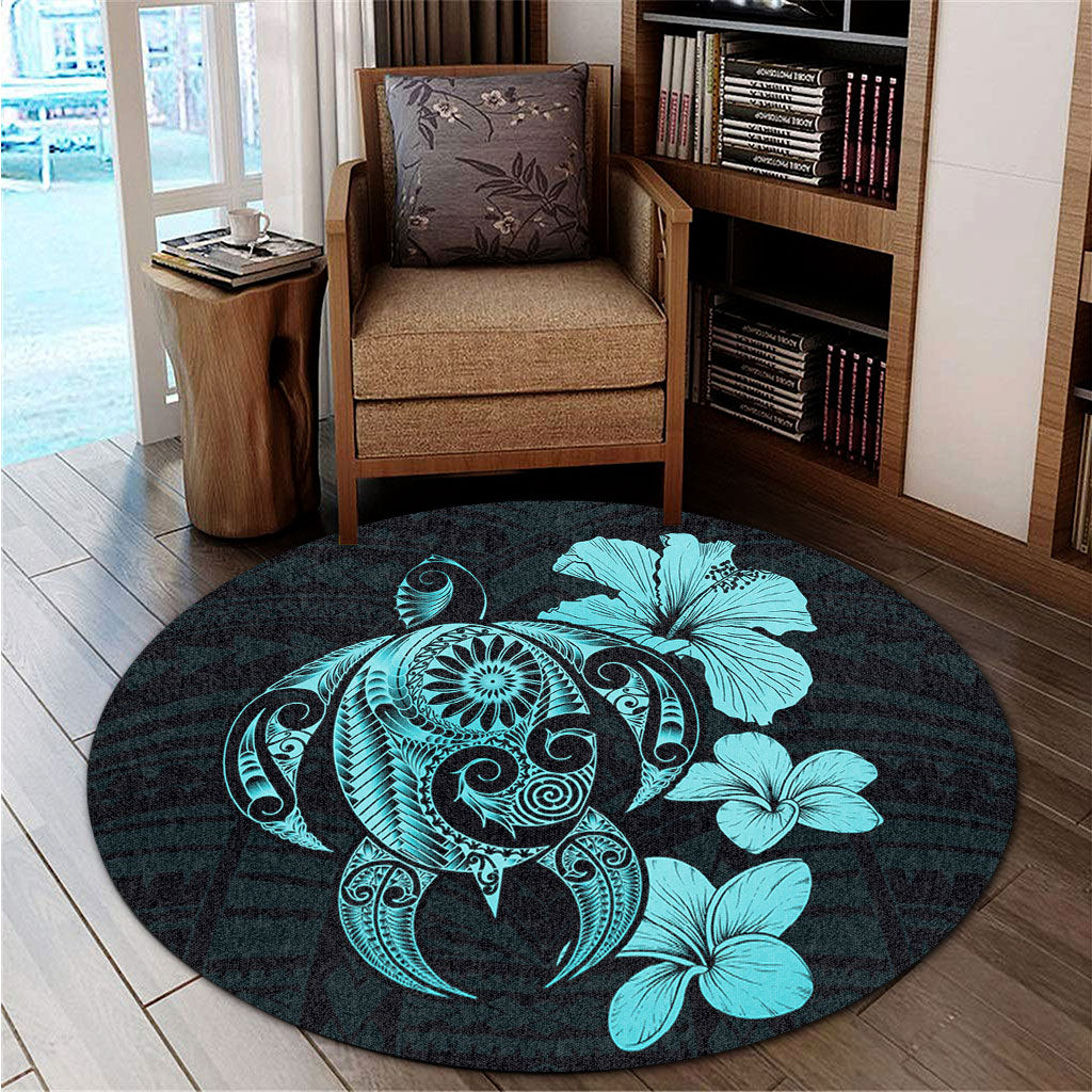 Hawaii Round Rug Hibiscus Plumeria Mix Polynesian Turtle