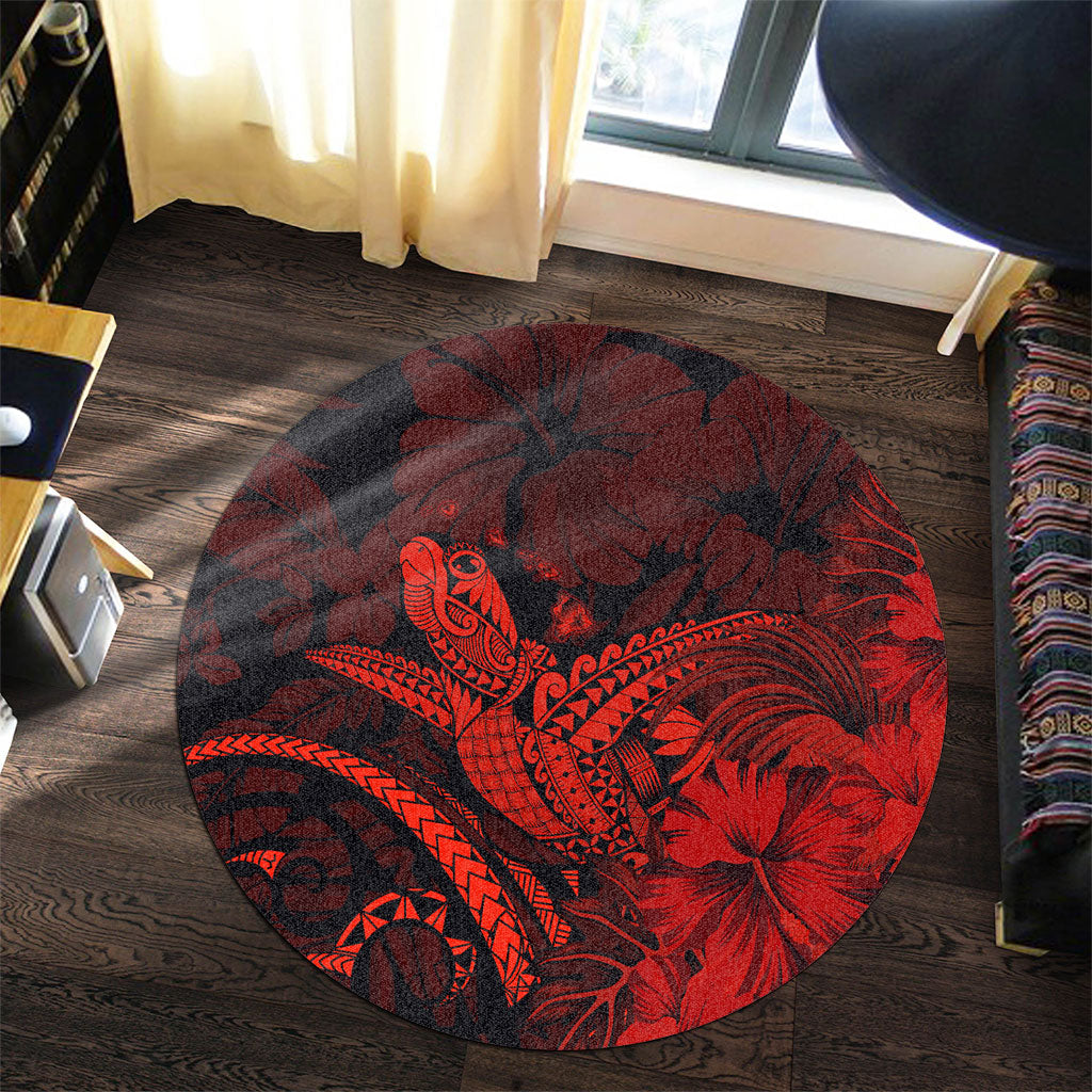 Hawaii Round Rug Turtle Polynesian With Hibiscus Flower