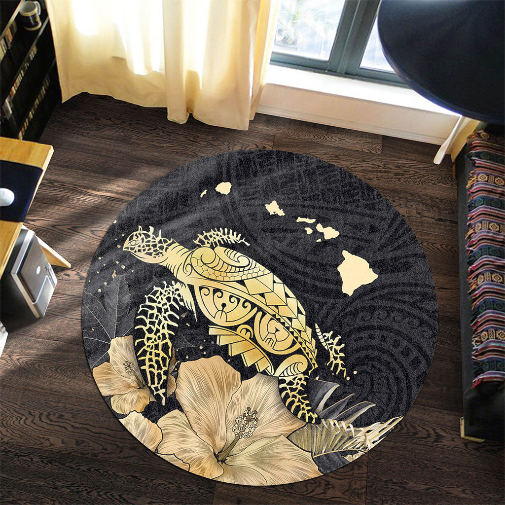 Hawaii Round Rug Turtle Hibiscus Gold