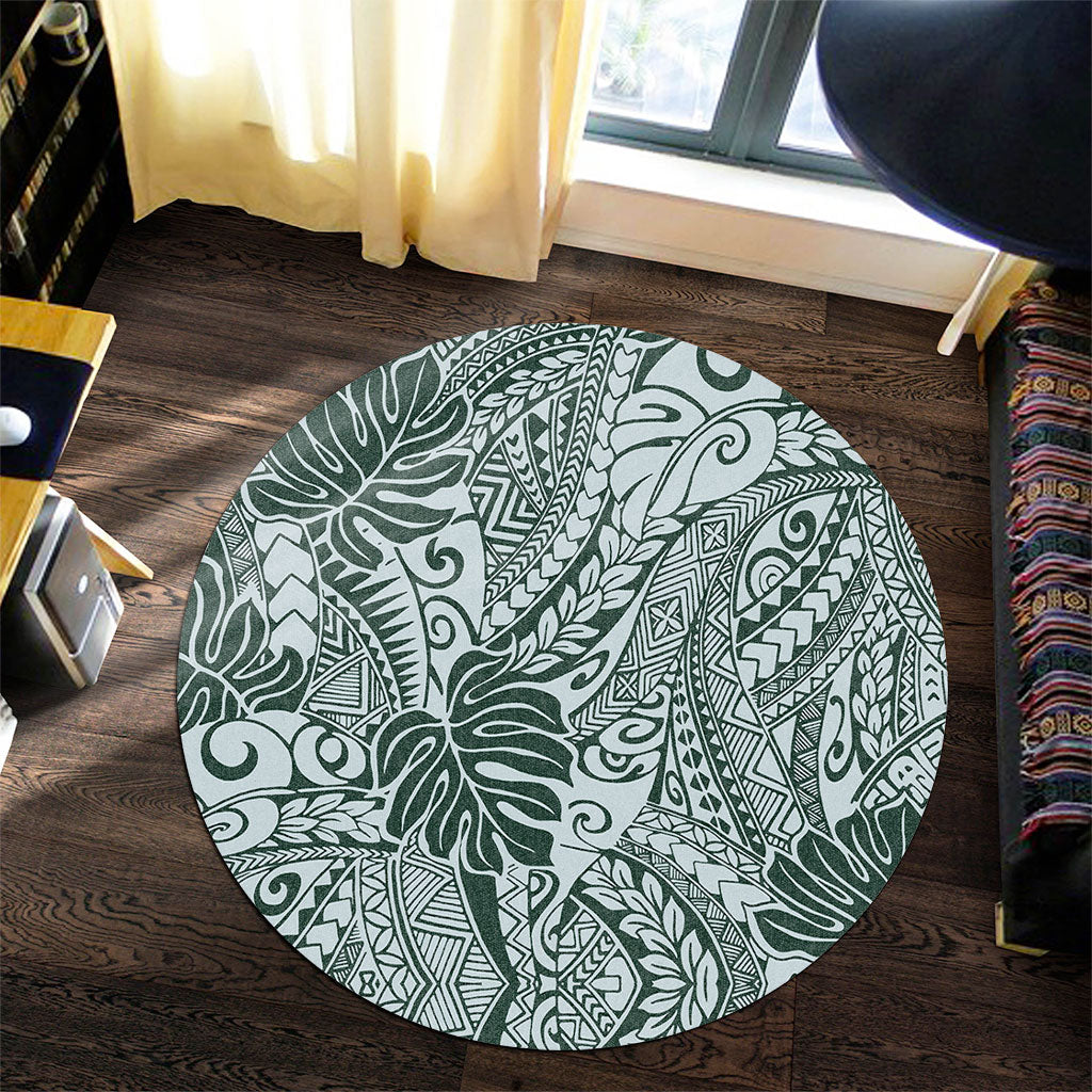 Hawaii Round Rug Tribal Pattern Leaf