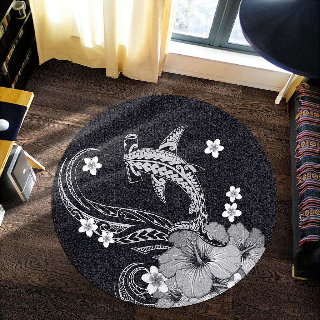 Hawaii Round Rug Shark Polynesia Tribal Tattoo