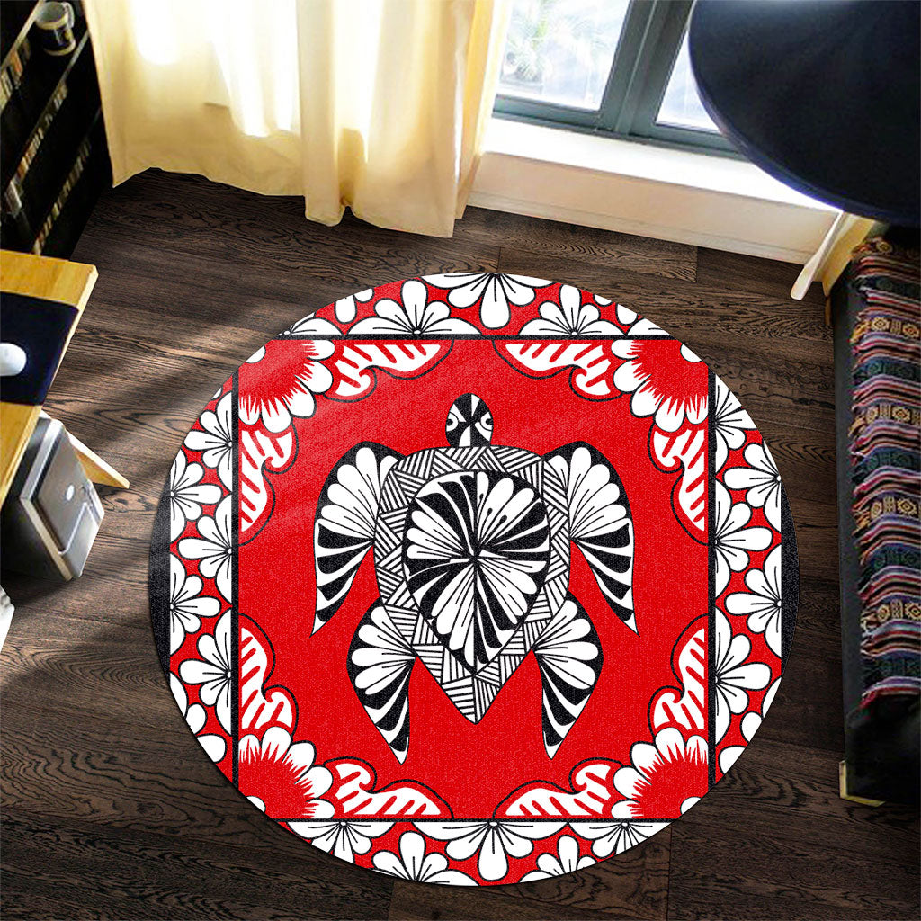 Tonga Round Rug Tapa Turtle Design