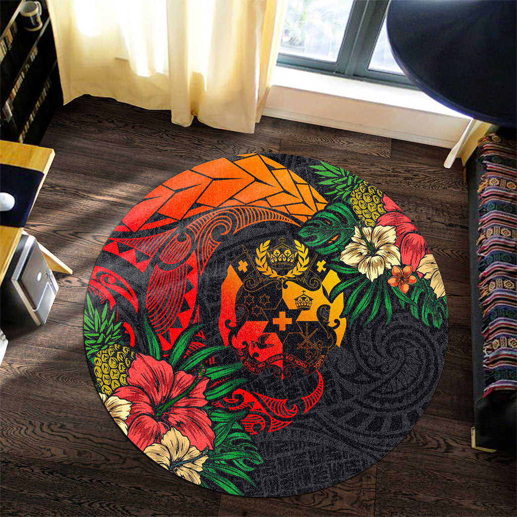 Tonga Round Rug Polynesian Coat Of Arms Tropical