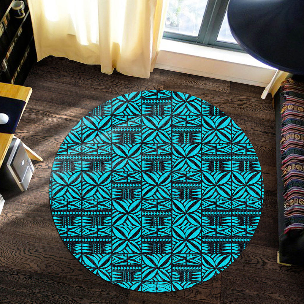 Samoa Round Rug Design Stretch Print Fabric Turquoise