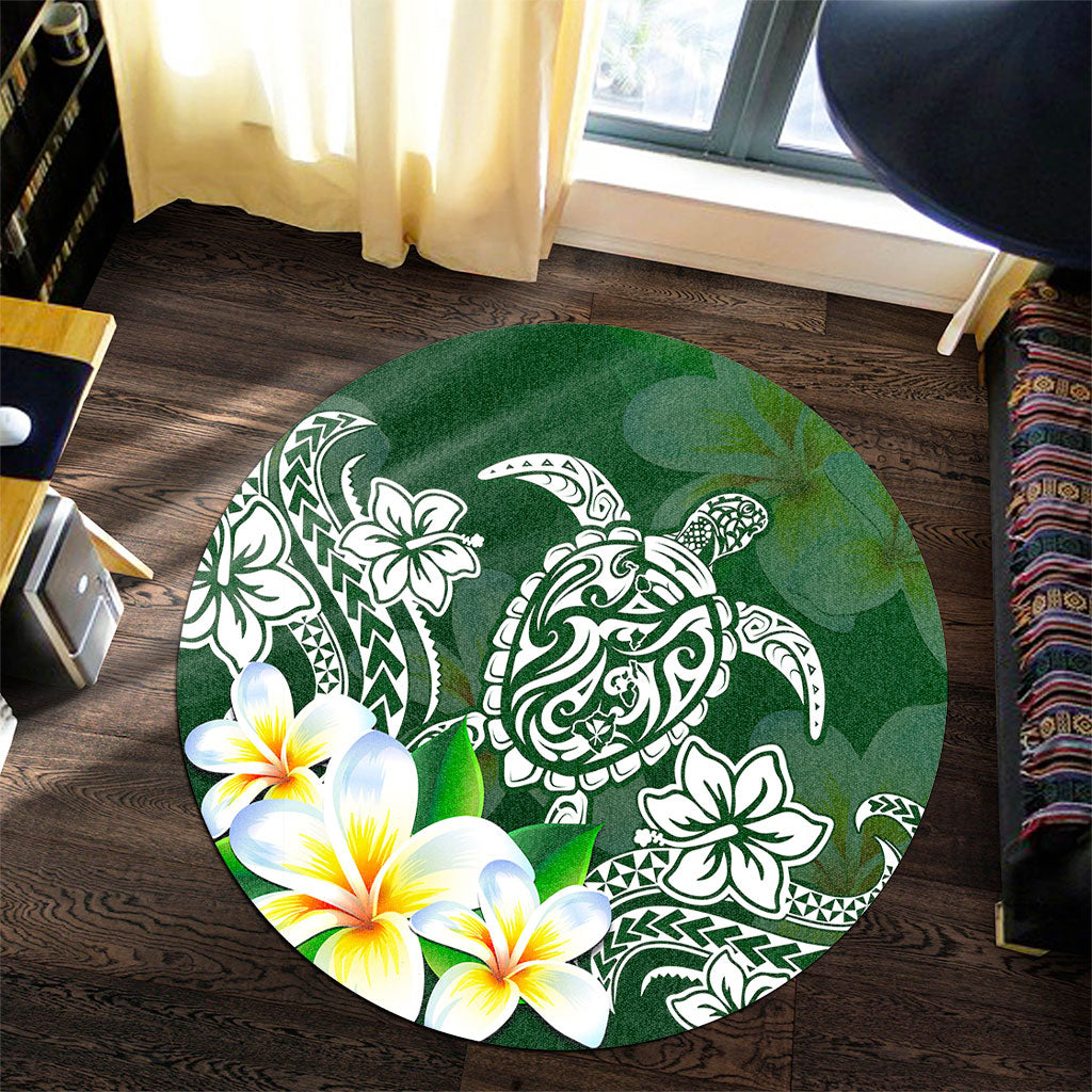 Hawaii Round Rug Polynesian Turtle Tattoo Plumeria Original Style
