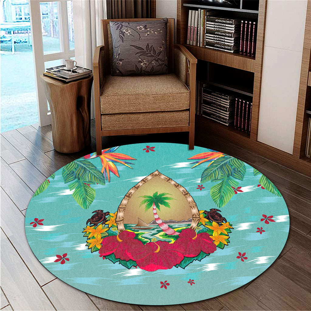 Guam Round Rug Latte Stones Hibiscus