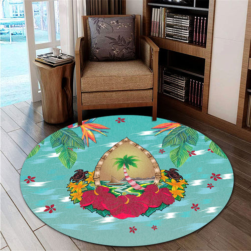 Guam Round Rug Latte Stones Hibiscus
