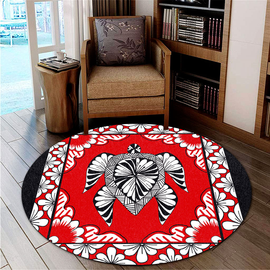 Tonga Round Rug Tapa Turtle Design