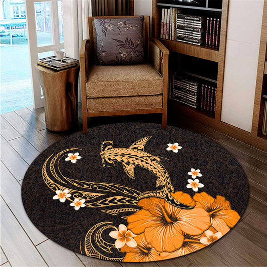 Hawaii Round Rug Shark Polynesia Tribal Tattoo