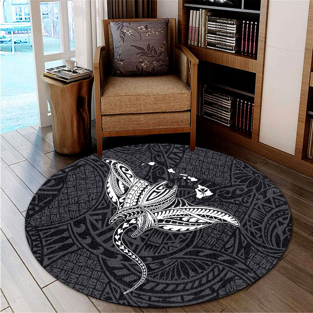 Hawaii Round Rug Hawaiian Map Polynesian Tribal Ray Tattoo