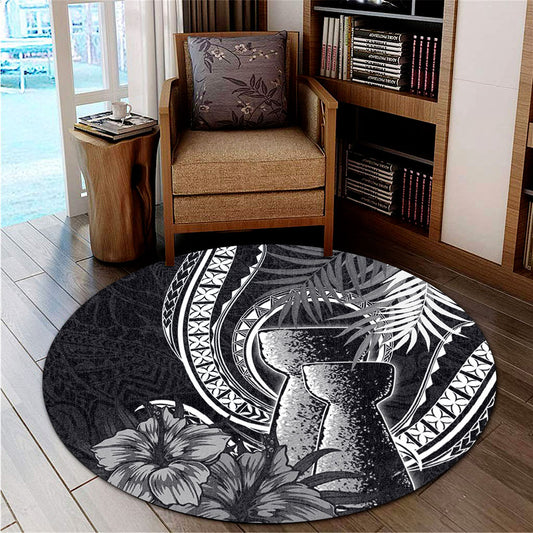 Guam Round Rug Tribal Latte Stone Tropical Style