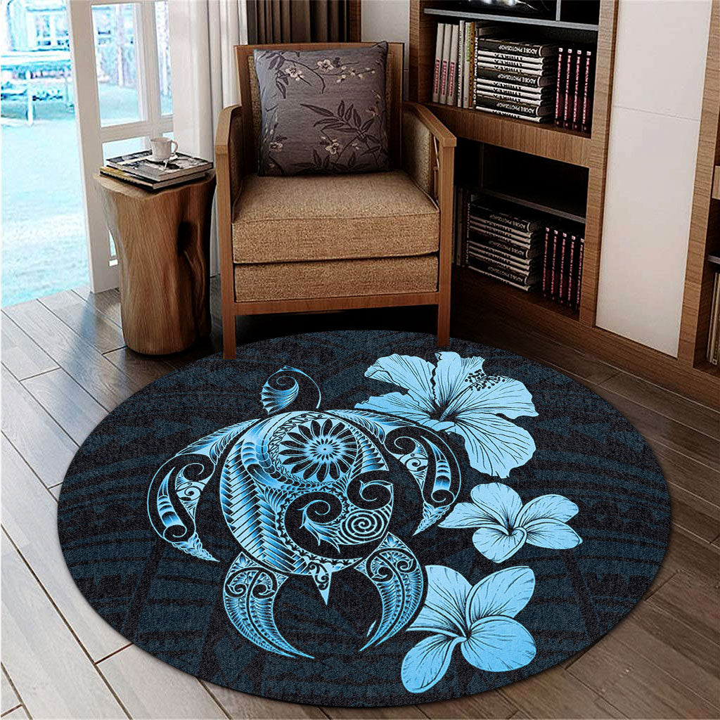Hawaii Round Rug Hibiscus Plumeria Mix Polynesian Turtle