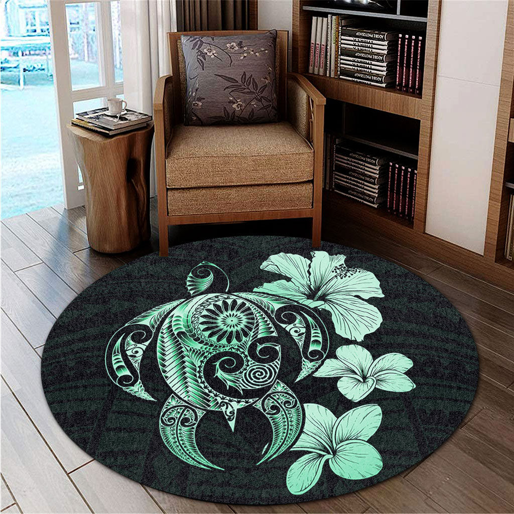 Hawaii Round Rug Hibiscus Plumeria Mix Polynesian Turtle