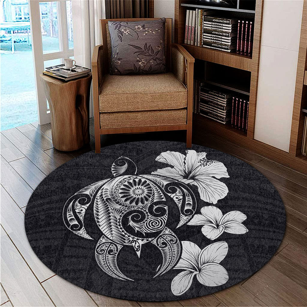 Hawaii Round Rug Hibiscus Plumeria Mix Polynesian Turtle