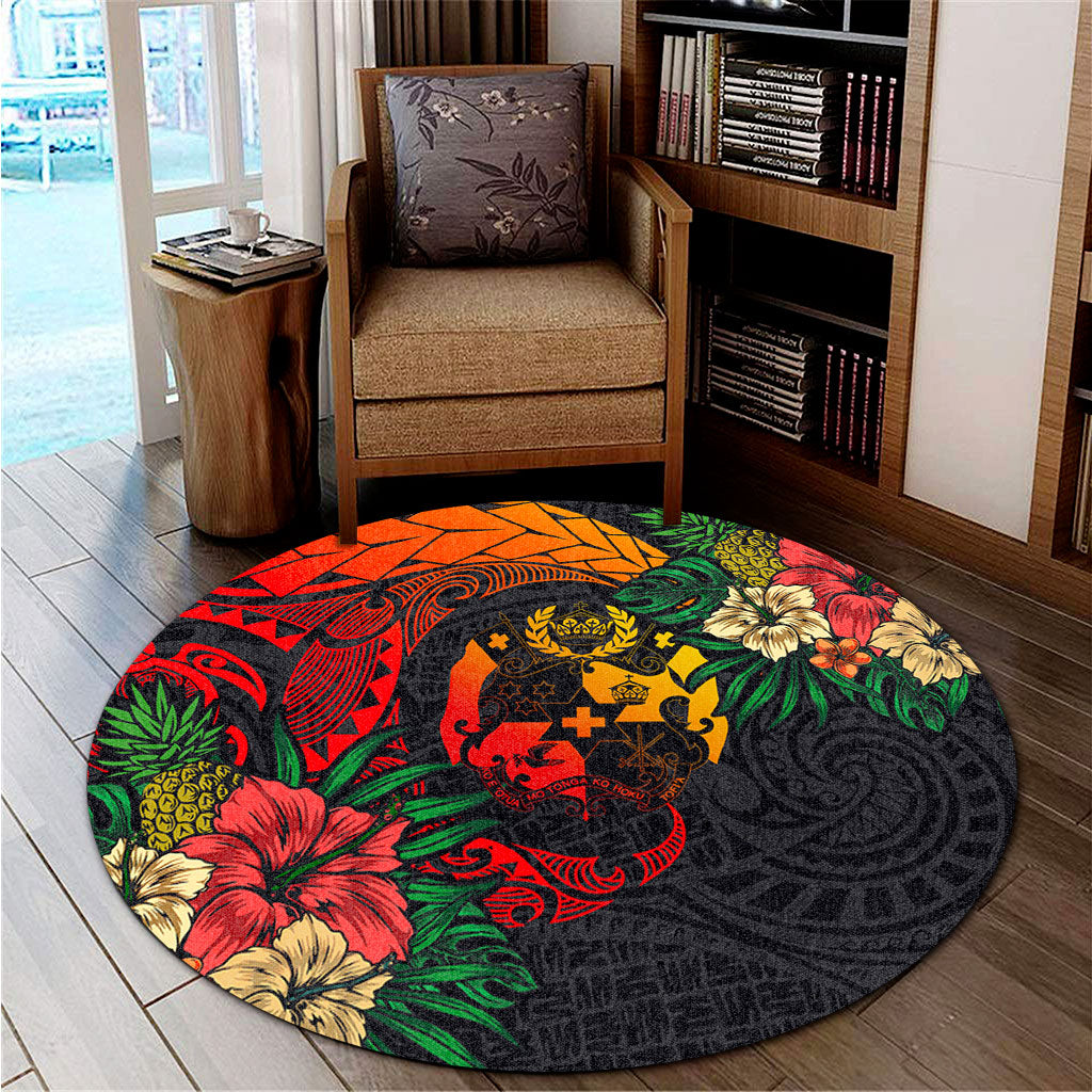 Tonga Round Rug Polynesian Coat Of Arms Tropical