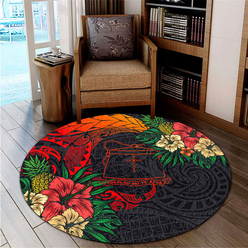Tokelau Round Rug Polynesian Coat Of Arms Tropical