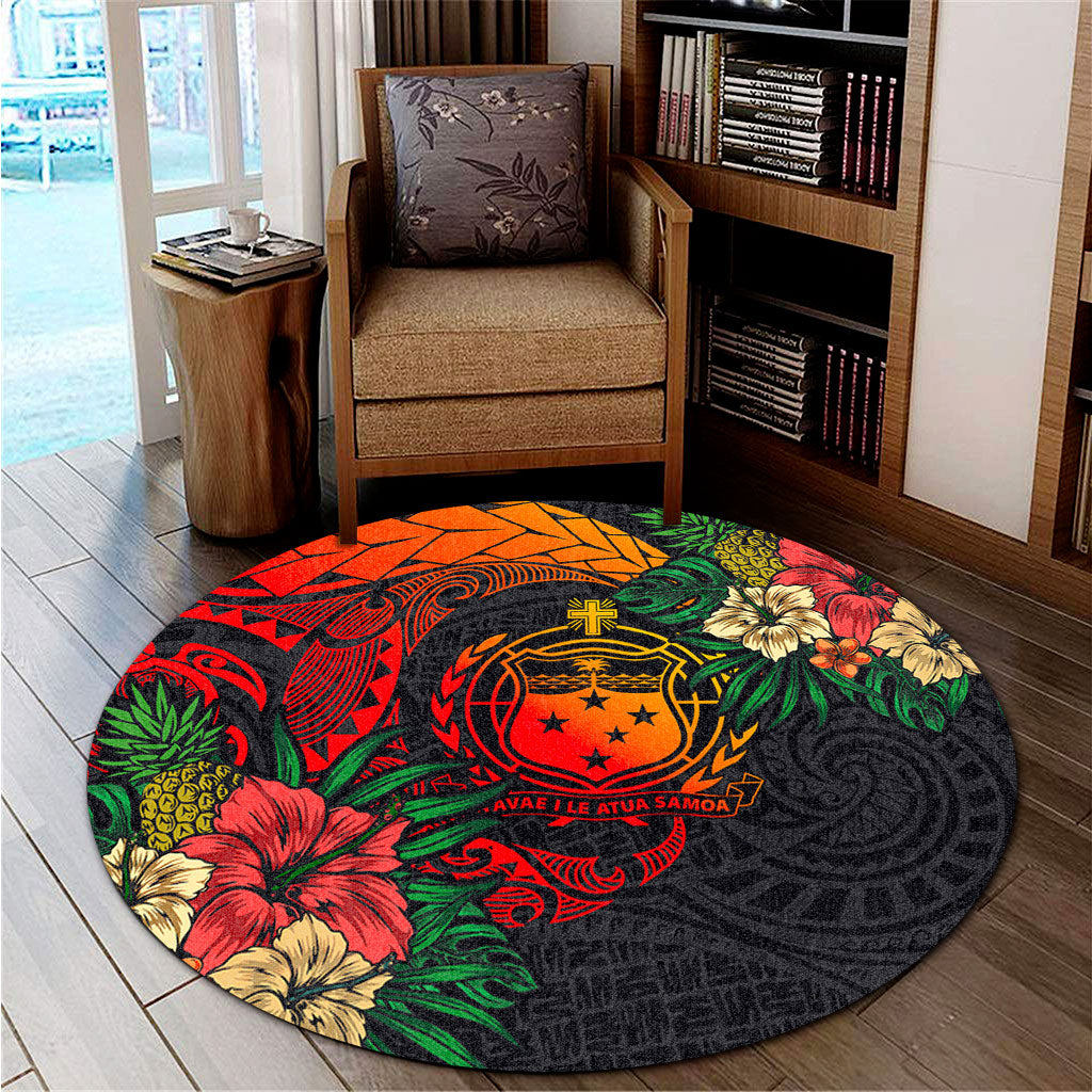 Samoa Round Rug Polynesian Coat Of Arms Tropical
