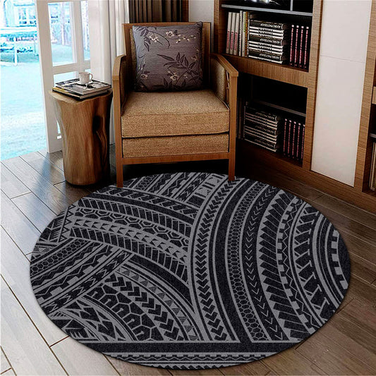 Hawaii Round Rug Polynesia Pattern Gray