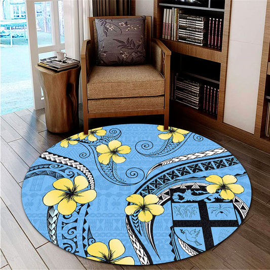 Fiji Round Rug Bula Style Plumeria Flower