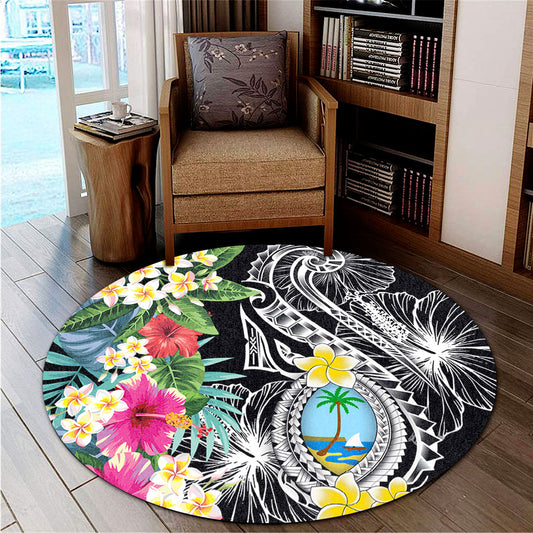 Guam Round Rug Summer Plumeria Tribal Tattoo