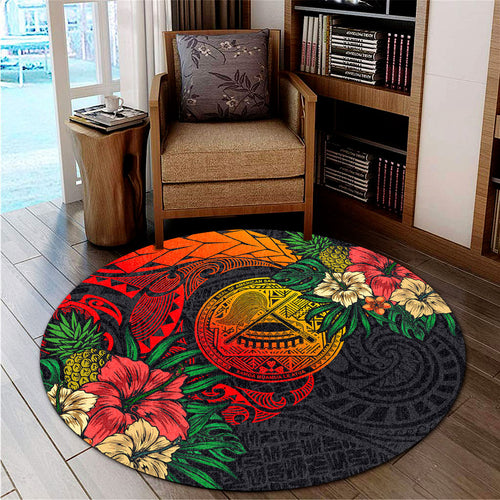 American Samoa Round Rug Polynesian Coat Of Arms Tropical