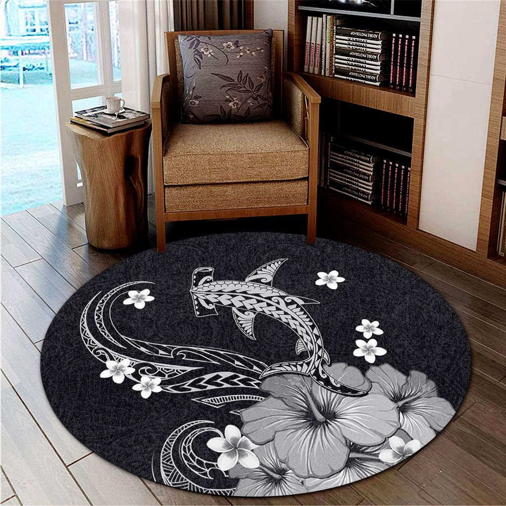 Hawaii Round Rug Shark Polynesia Tribal Tattoo