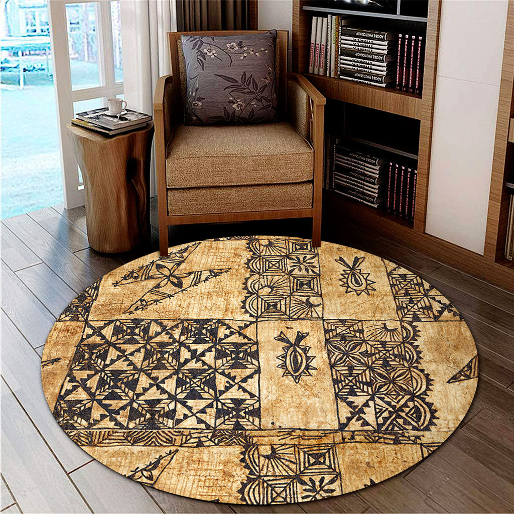 Tonga Round Rug Tapa Cloth Vintage