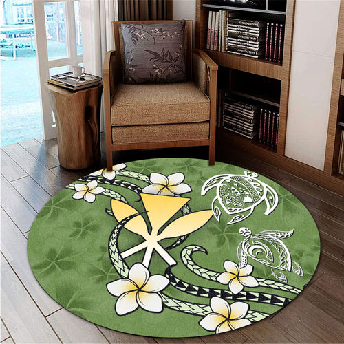 Hawaii Round Rug Kanaka And Turtle Map Plumeria Polynesia