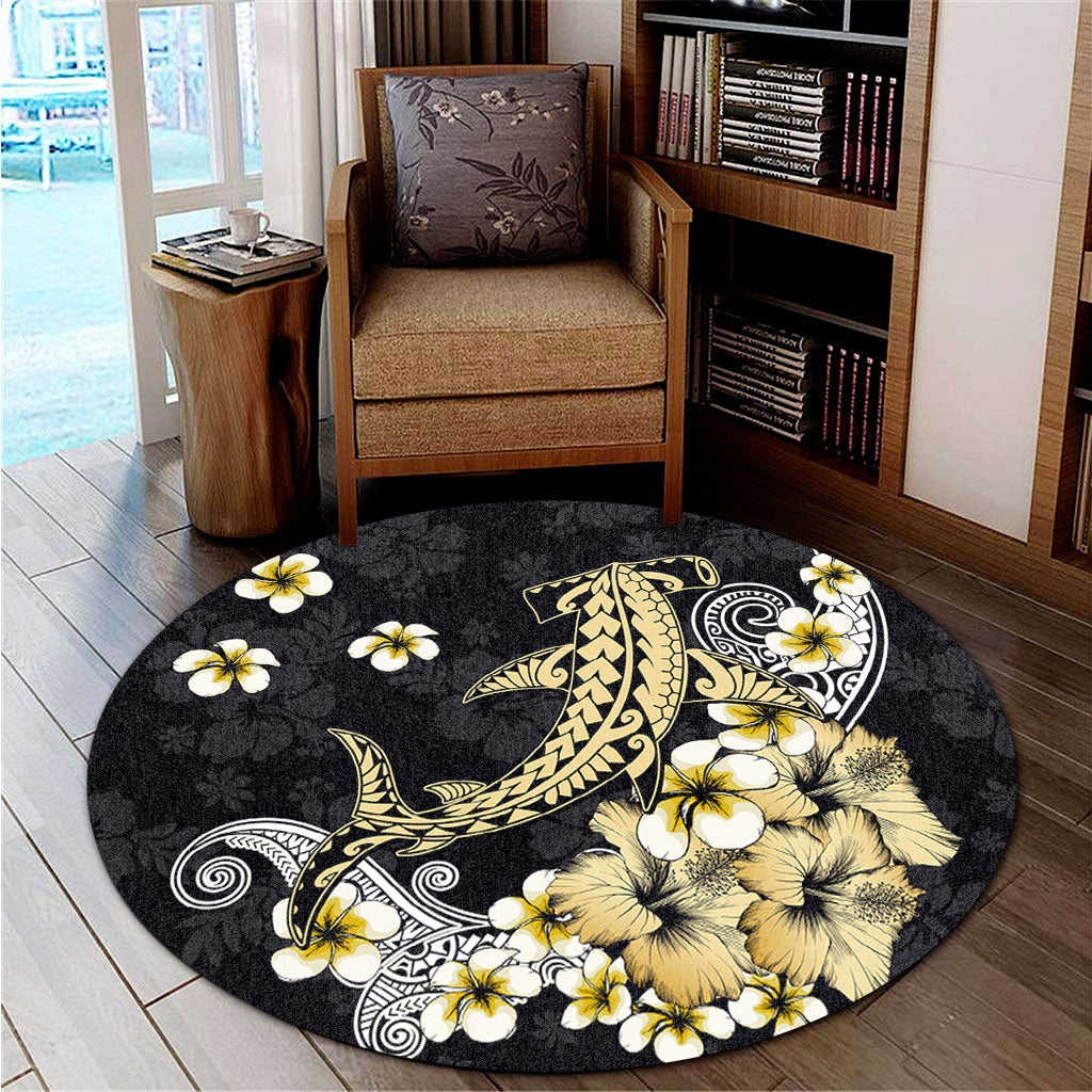 Hawaii Round Rug Hammerhead Shark Gold Tropical