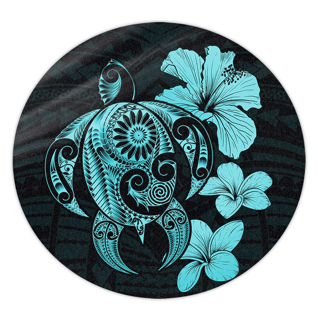 Hawaii Round Rug Hibiscus Plumeria Mix Polynesian Turtle