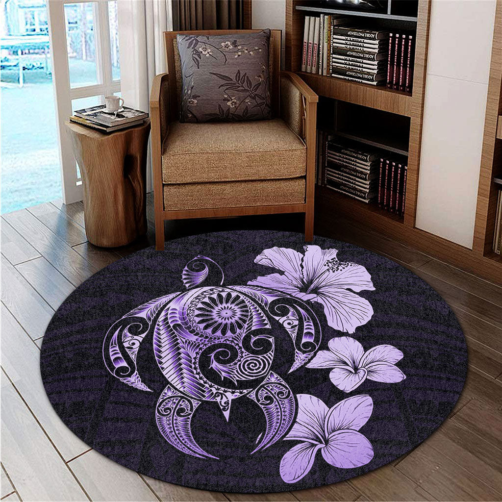 Hawaii Round Rug Hibiscus Plumeria Mix Polynesian Turtle