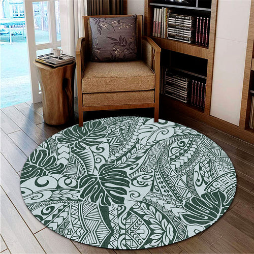 Hawaii Round Rug Tribal Pattern Leaf