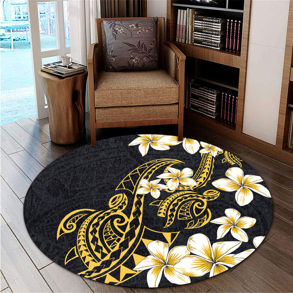 Hawaii Round Rug Polynesian Tribal Tattoo Plumeria Flower