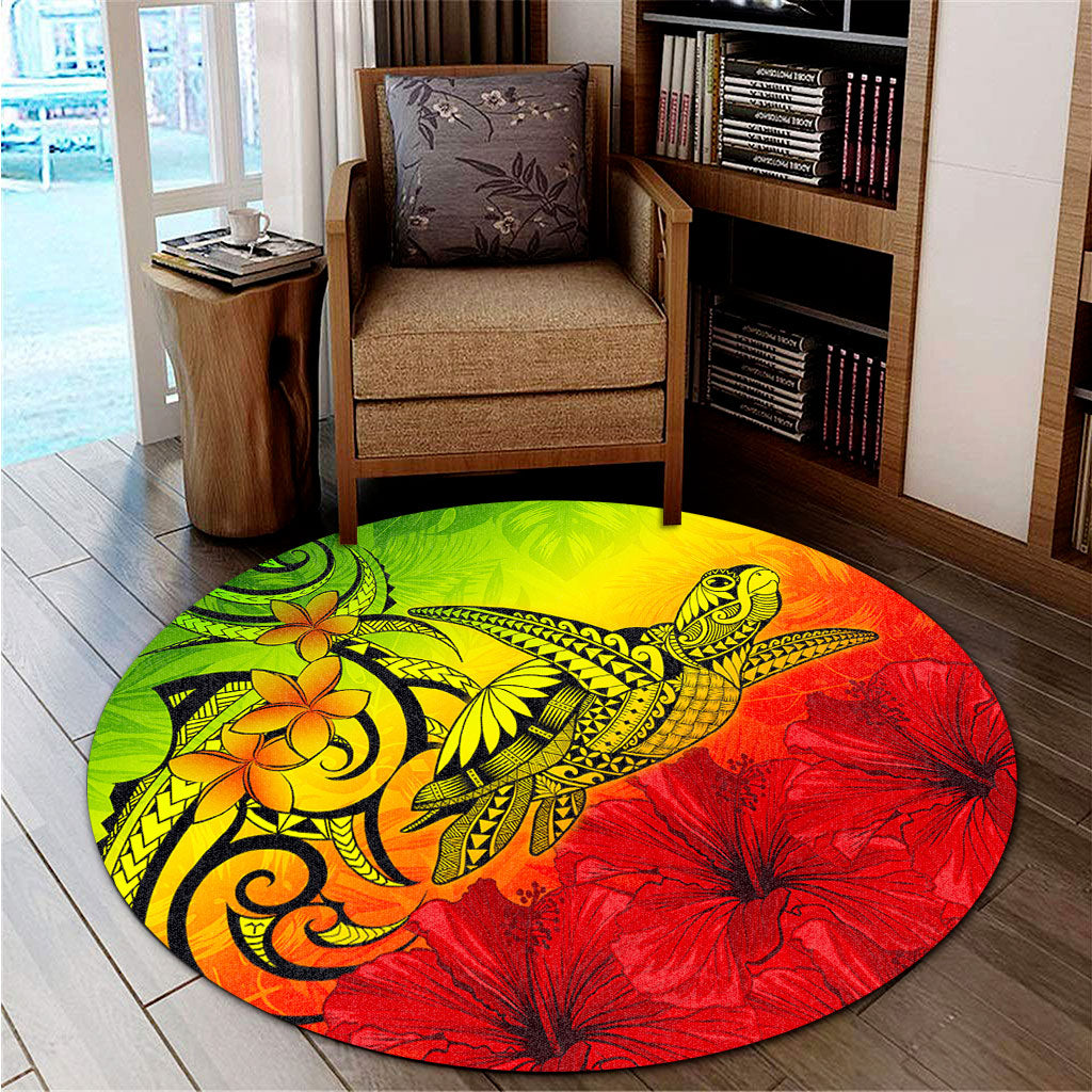 Hawaii Round Rug Tribal Polynesia Tropical Hibiscus Flower