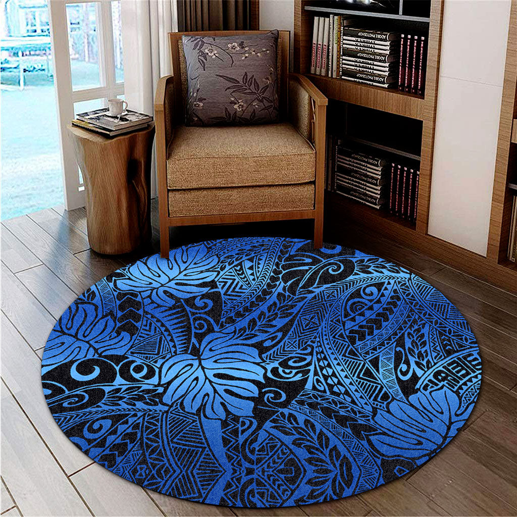 Hawaii Round Rug Tribal Polynesian Pattern Leaf