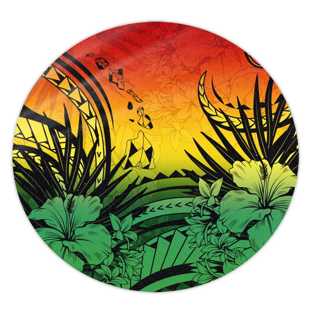 Hawaii Round Rug Map Polynesian Tattoo Tropical Summer