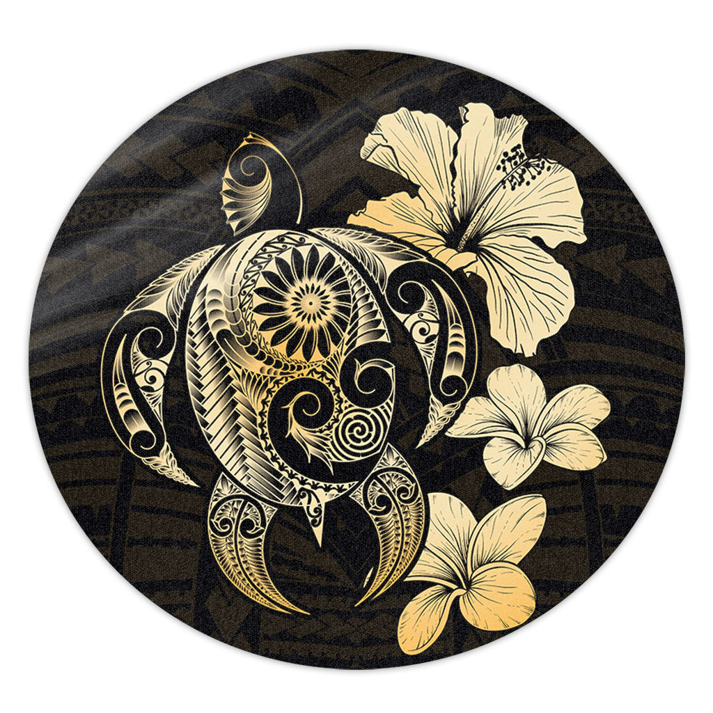 Hawaii Round Rug Hibiscus Plumeria Mix Polynesian Turtle