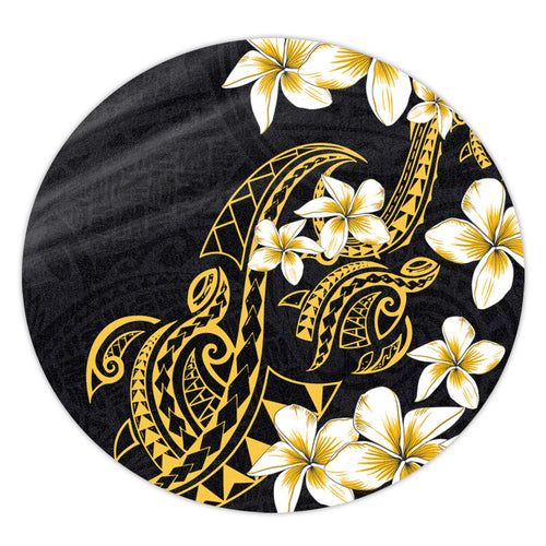 Hawaii Round Rug Polynesian Tribal Tattoo Plumeria Flower