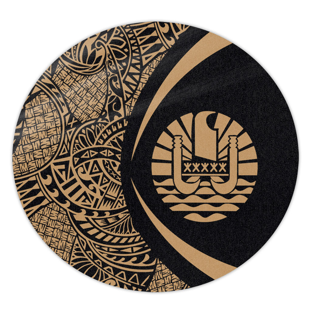 French Polynesia Round Rug Lauhala Gold Circle Style