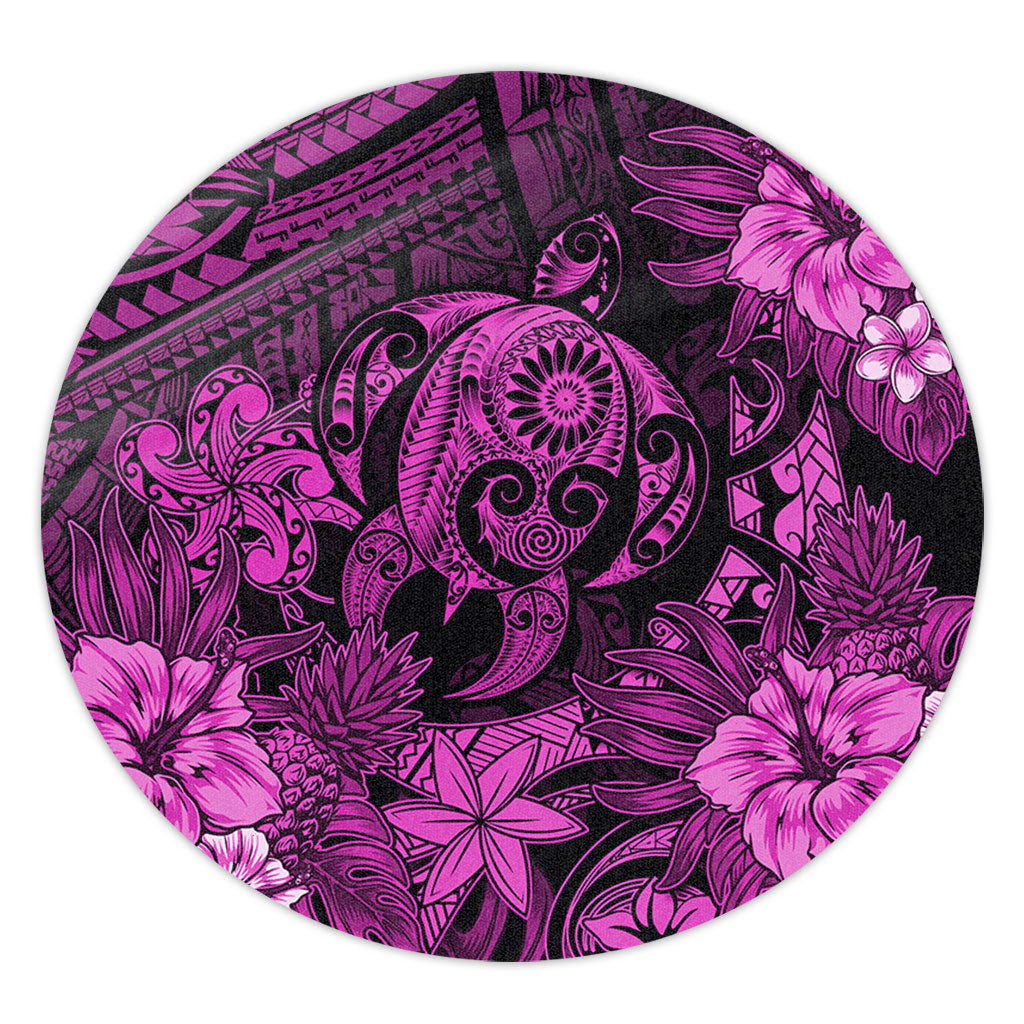 Hawaii Round Rug Tribal Polynesia Sea Turtle Design Pacific Dream