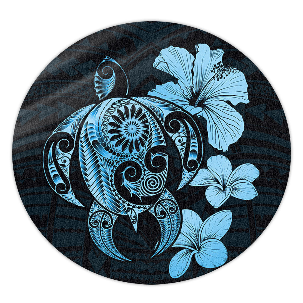 Hawaii Round Rug Hibiscus Plumeria Mix Polynesian Turtle