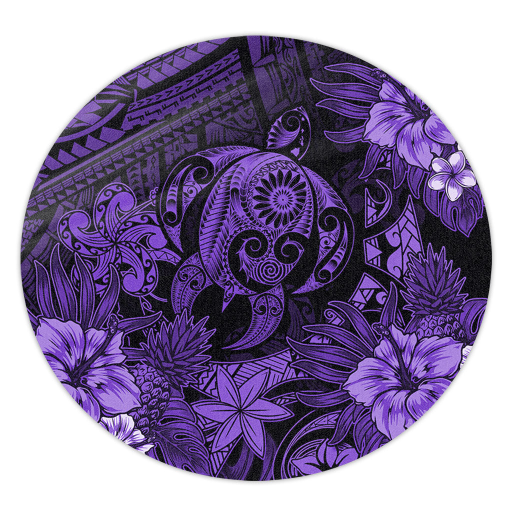 Hawaii Round Rug Tribal Polynesia Sea Turtle Design Pacific Dream