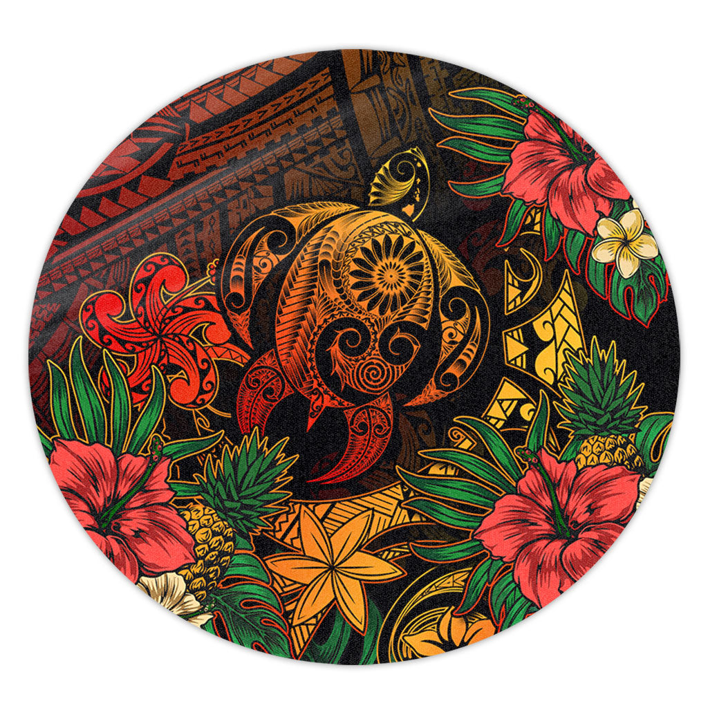 Hawaii Round Rug Tribal Polynesia Sea Turtle Design Pacific Dream