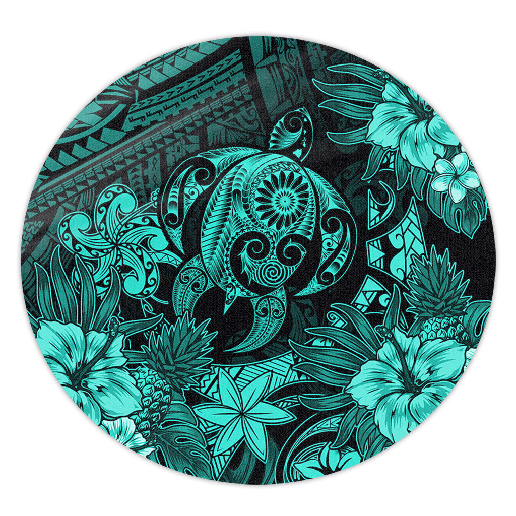 Hawaii Round Rug Tribal Polynesia Sea Turtle Design Pacific Dream