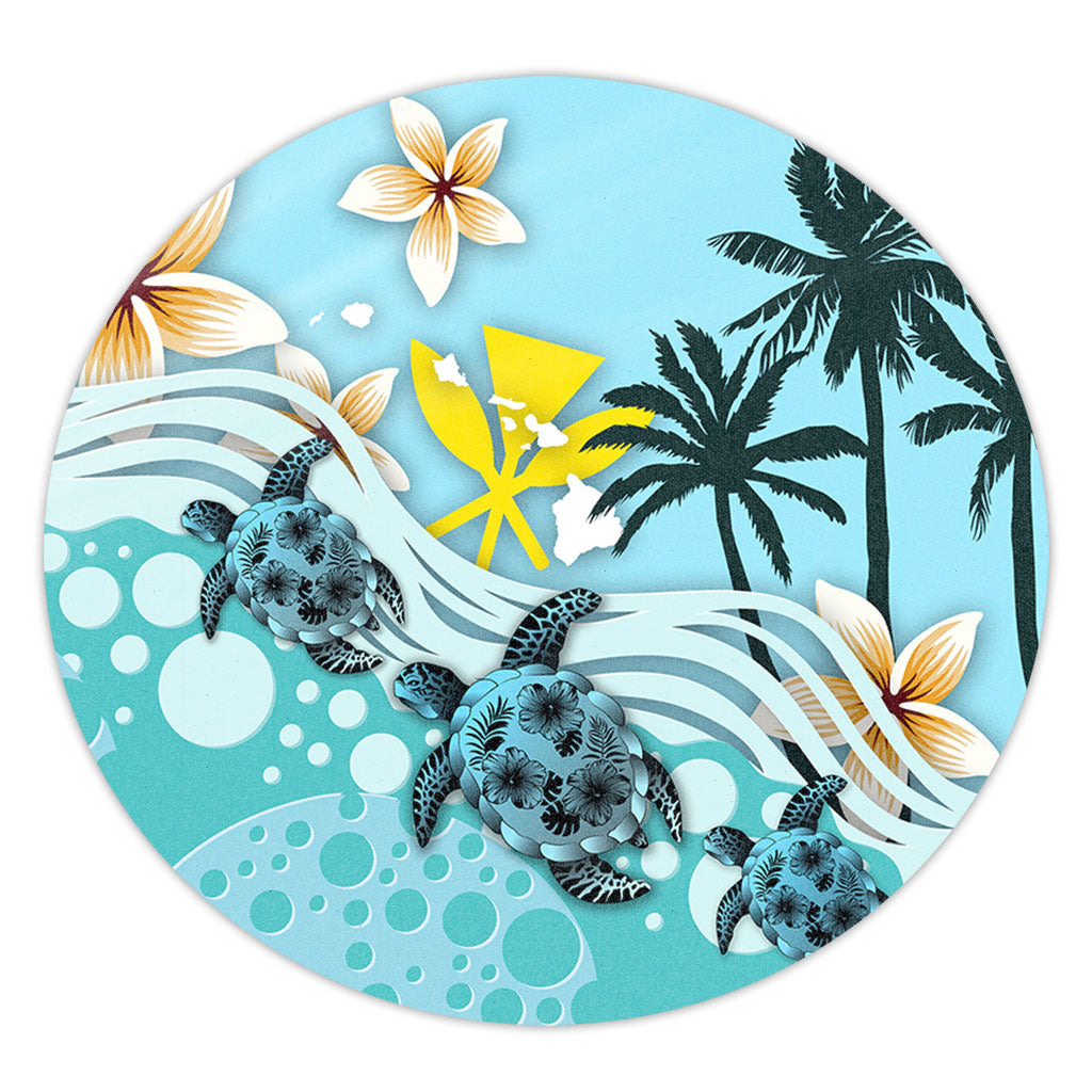 Hawaii Round Rug Kanaka Maoli Turte Blue Hibiscus