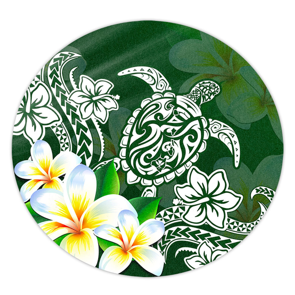 Hawaii Round Rug Polynesian Turtle Tattoo Plumeria Original Style